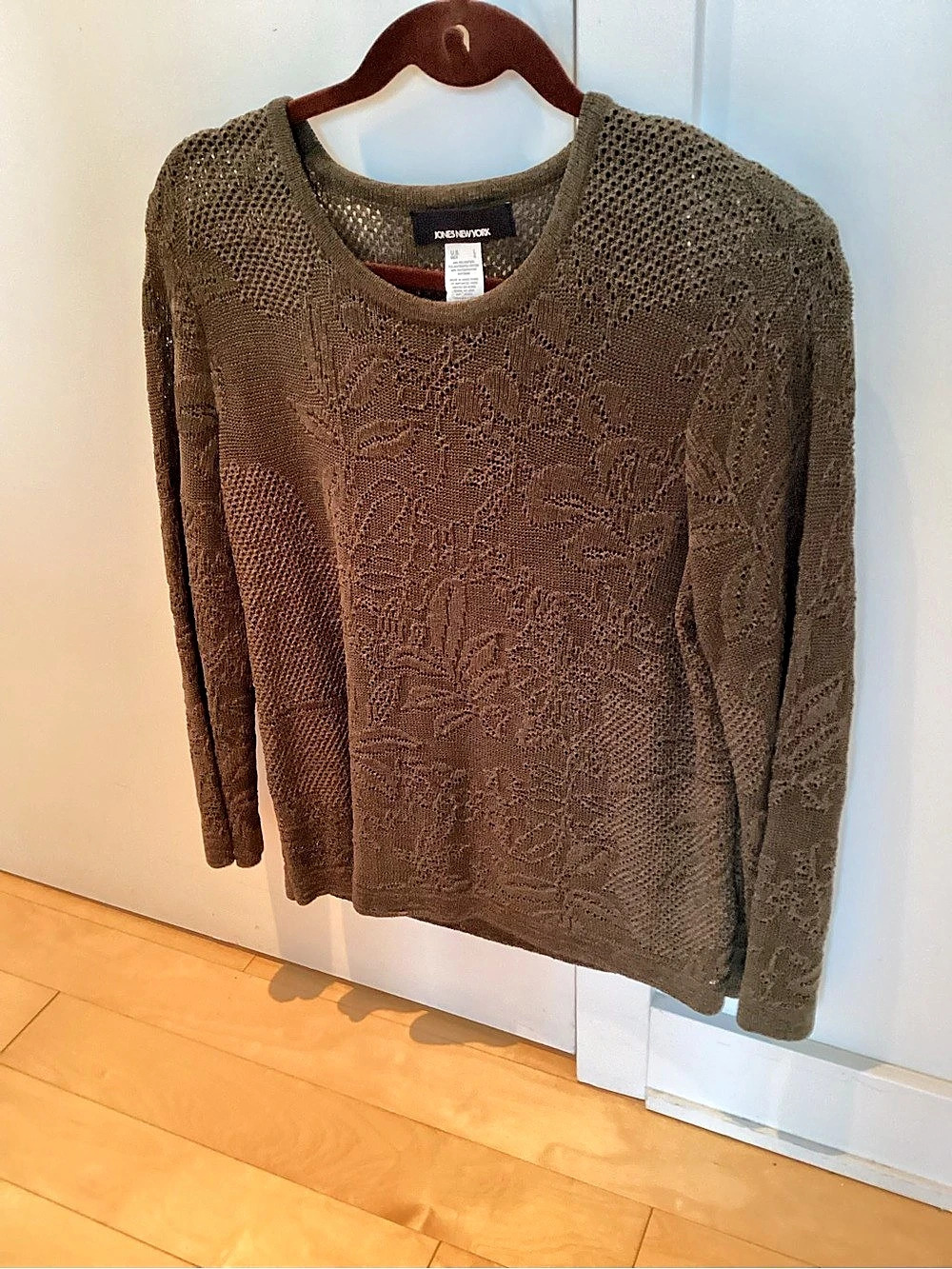 Jones New York Abstract Knit Crewneck in Brown Large Like New